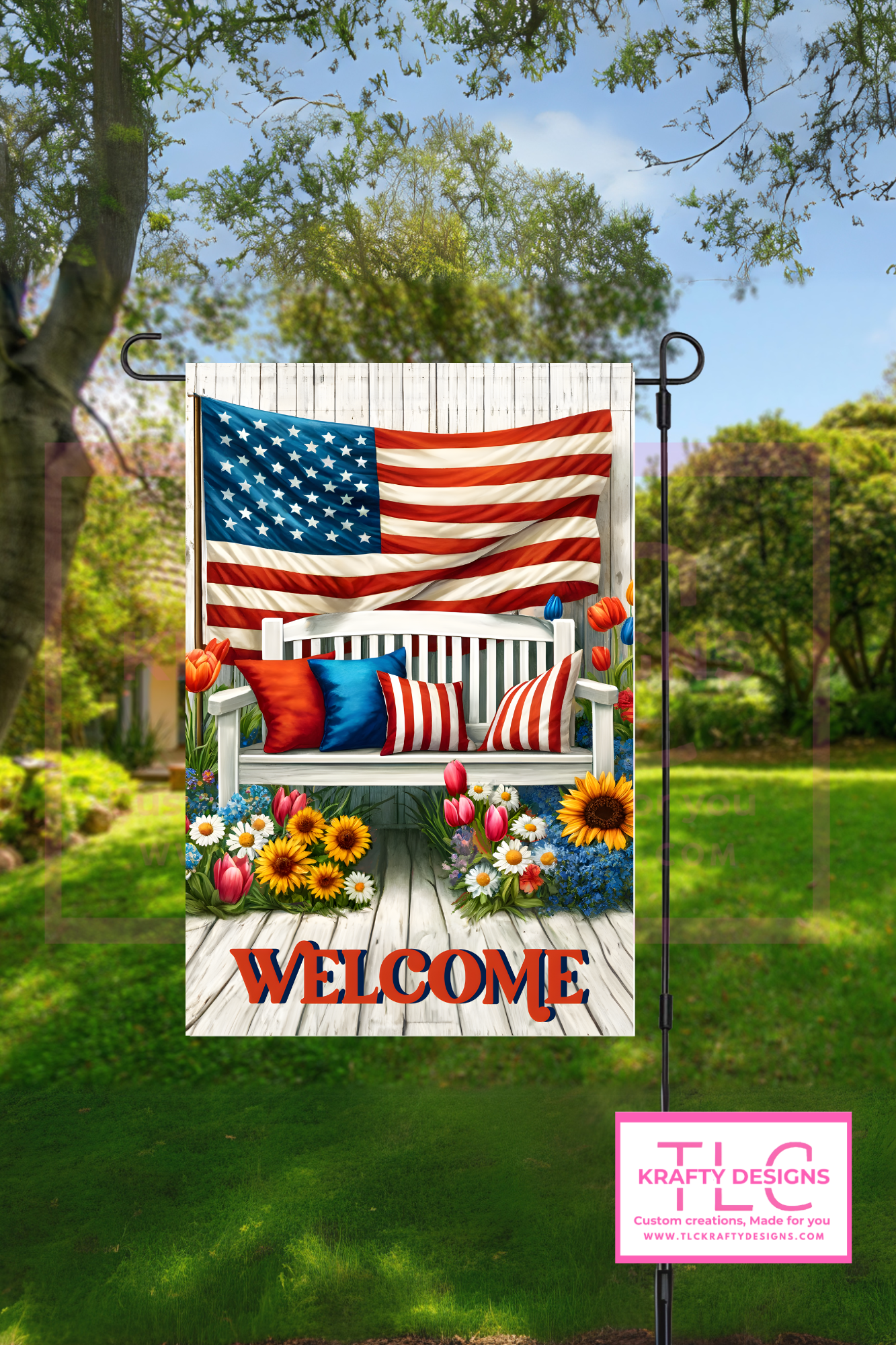 Front Porch Patriotic Welcome Garden Flag – American Flag Outdoor Décor