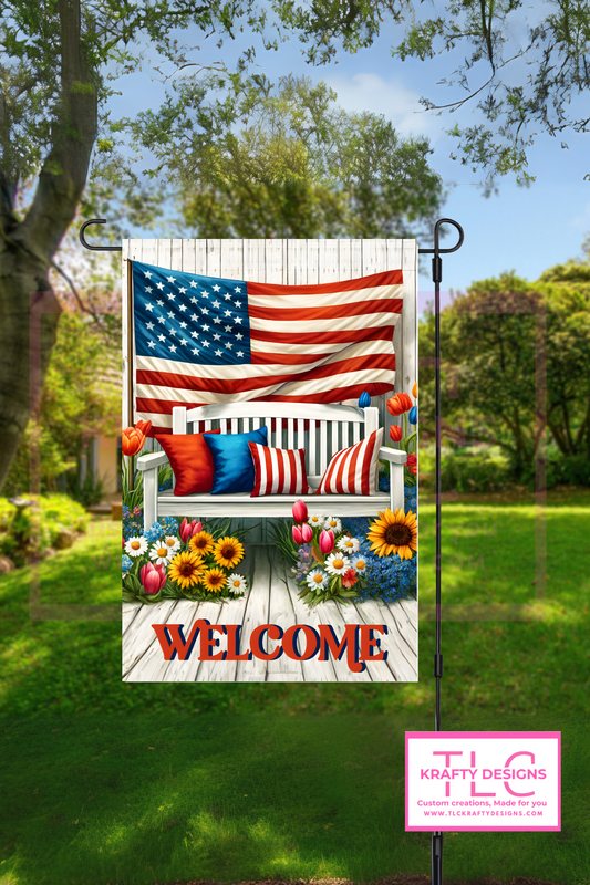 Front Porch Patriotic Welcome Garden Flag – American Flag Outdoor Décor