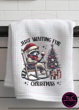 Just Waiting for Christmas – Festive Raccoon Holiday Towel