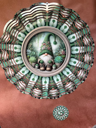 Succulent Gnome Wind Spinner, Garden Gnome Decor, Succulent Garden Spinner, Plant Lover Gift, Gnome Yard Art, 10 Inch Double Wind Spinner