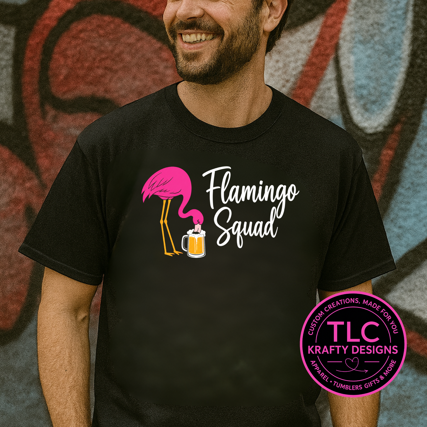 Flamingo Squad With Beer Mug Design - Family Trip Custom Apparel