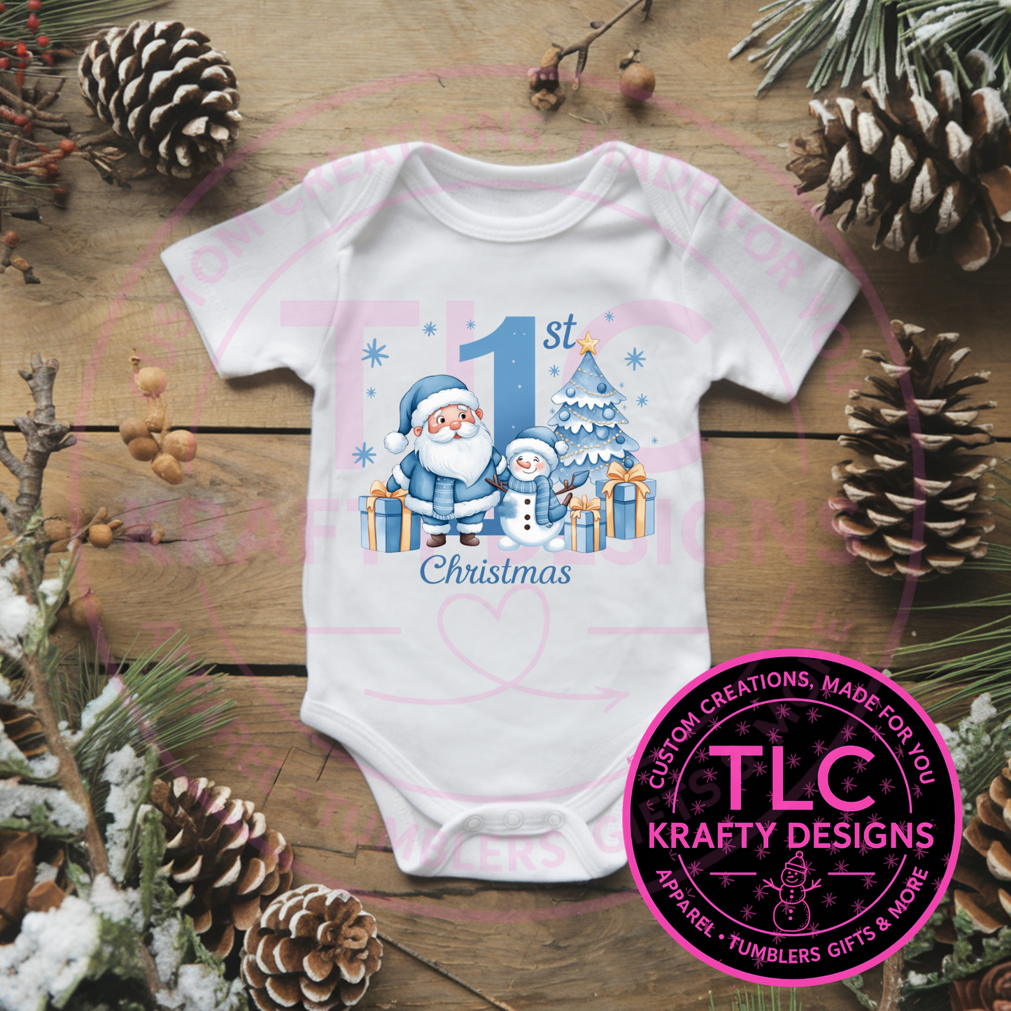Festive Blue Theme Christmas Onesie - Cute First Christmas Onesie CK