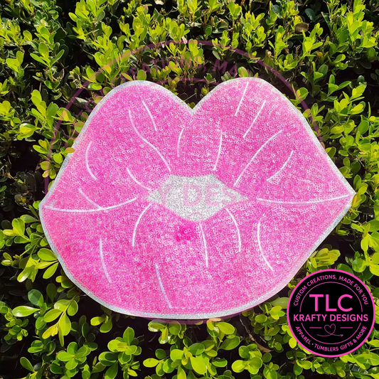 PREORDER XL Pink Sequin Lips Valentine Patch – Sequin Iron-On / Sew-On Applique CK