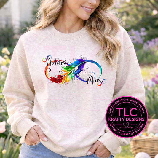 Autism Mum Autism Awareness Apparel - Rainbow Feather Infinity Design