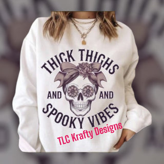 Thick Thighs and Spooky Vibes - Skull with Bow Sweatshirt