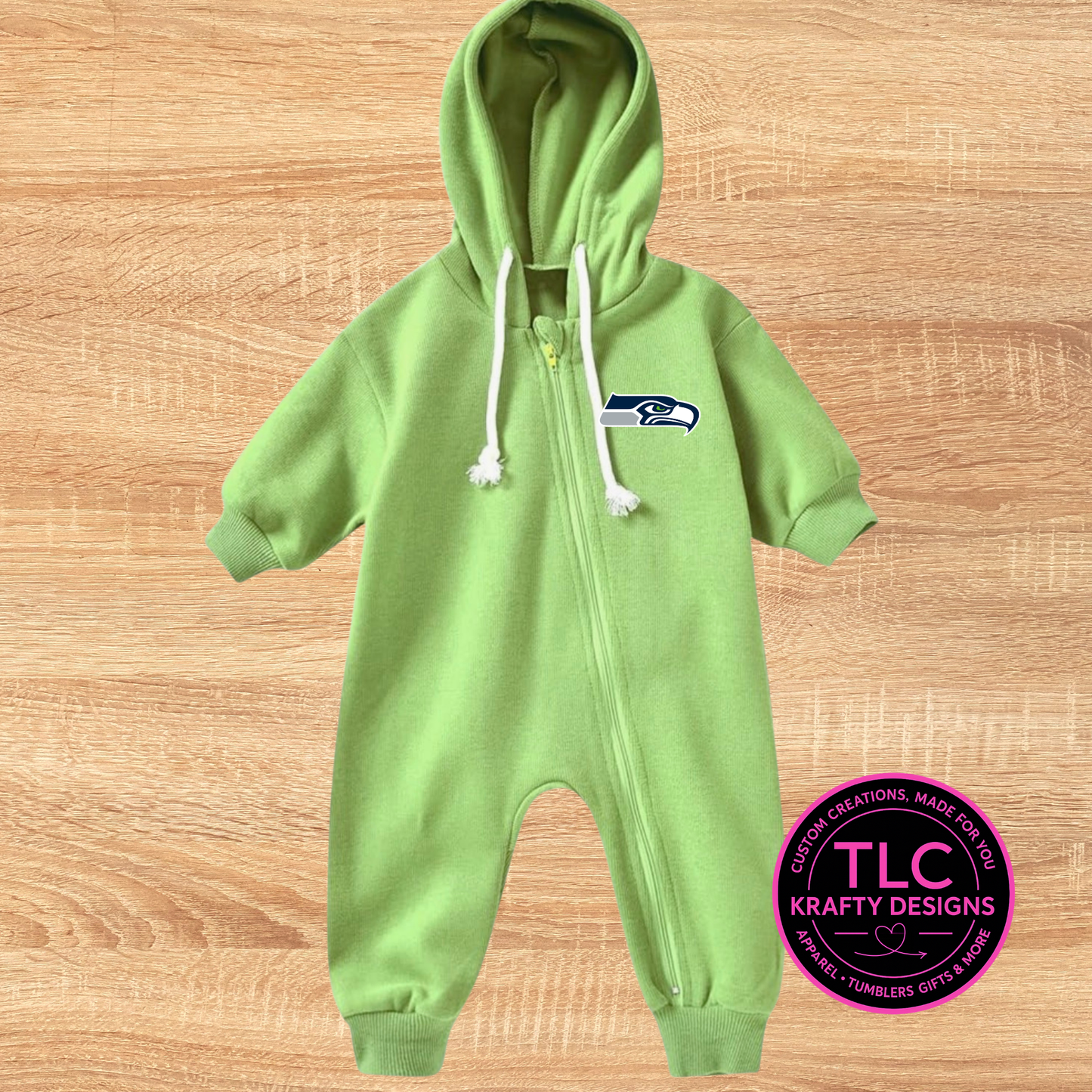 Seattle Football Infant Hooded Zip Romper | Cozy Game Day Baby Outfit