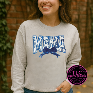 Blue Mama Bow Chenille and Sequin Patch – Family Love Iron-On / Sew-On Appliqué CK