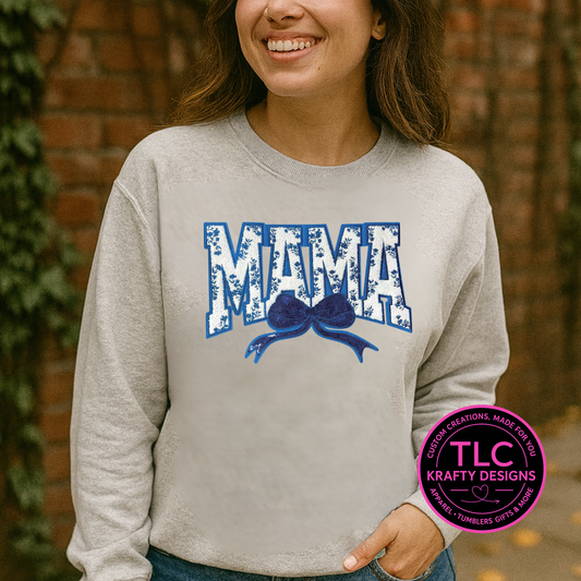 Blue Mama Bow Chenille and Sequin Patch – Family Love Iron-On / Sew-On Appliqué CK
