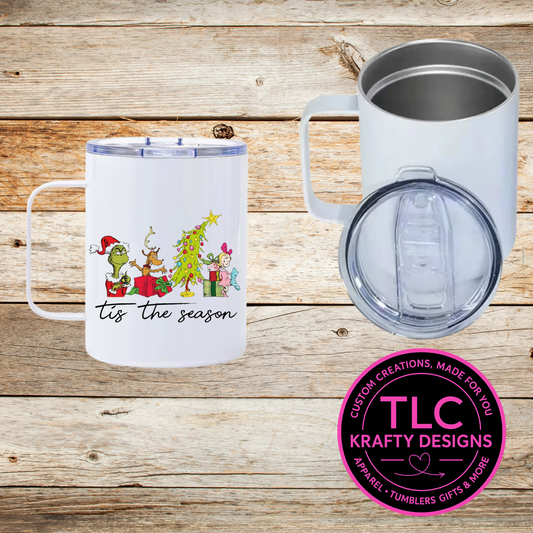 Tis the Season Grinchy Scene Mug - 12oz Travel Mug With Lid CK
