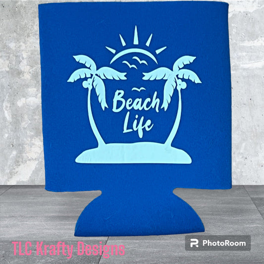 Beach Life Palm Trees Customized SLIM Koozie Can Cooler