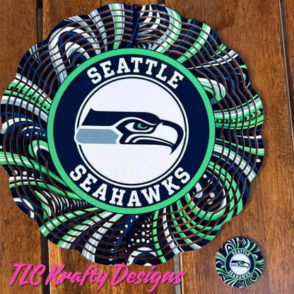 Seattle Football Inspired 10” Wind Spinner – Outdoor Metal Garden Spinner