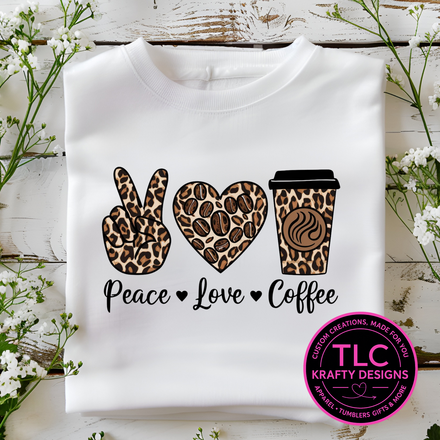 Peace Love Coffee Sweatshirt – Leopard Print Coffee Lover Pullover