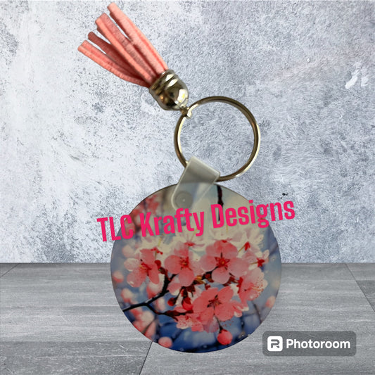 Beautiful Flowering Pink Tree Keychain with Tassel