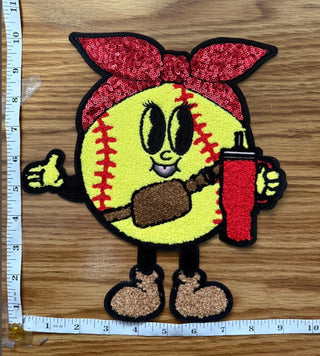Softball Girl Chenille Patch: Iron-On Applique with Bow & Boots