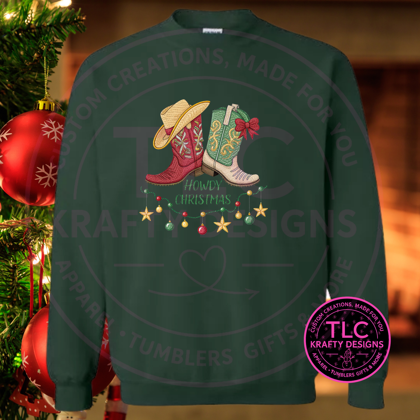 Howdy Christmas Sweatshirt - Cowboy Boots Christmas Crew Neck or Hoodie CK