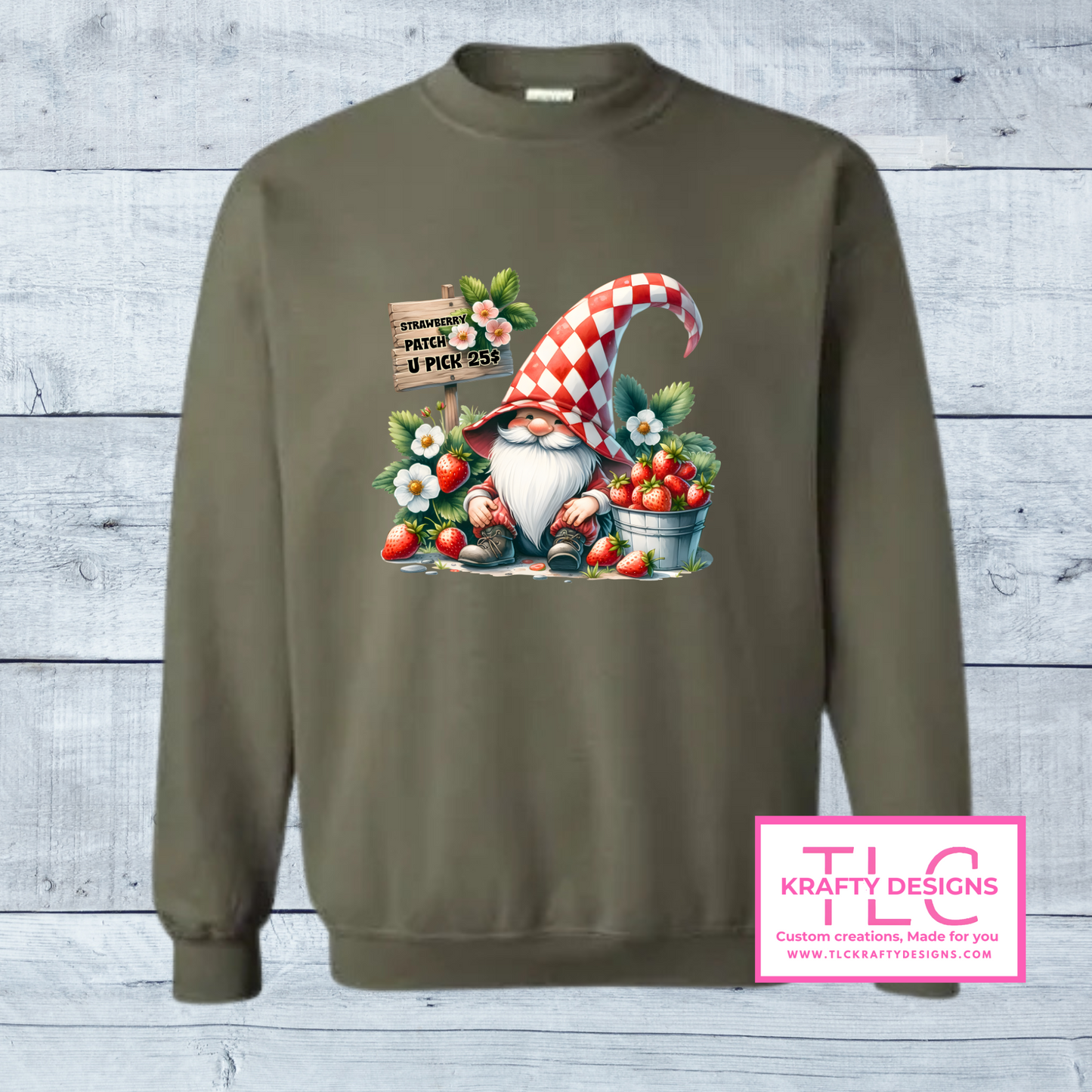 Strawberry Patch Gnome – U-Pick Berry Crewneck & Hoodie