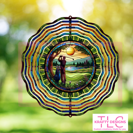 Sunset Golfer 10” Wind Spinner – Vibrant Sublimated Metal Garden Decor for Golf Lovers