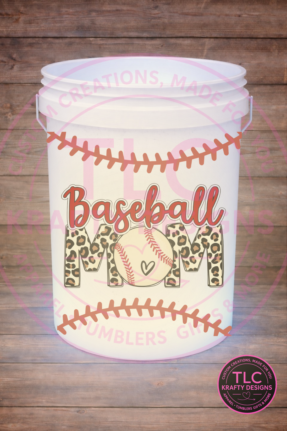 Baseball Mom White LED Bucket with Lid | Custom UVT Design + Seat Lid Upgrade