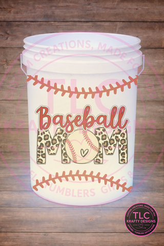 Baseball Mom White LED Bucket with Lid | Custom UVT Design + Seat Lid Upgrade
