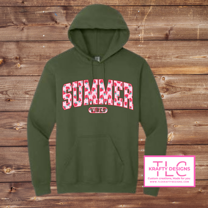 Strawberry “Summer Vibes” Crewneck & Hoodie – Cute and Comfy Seasonal Style