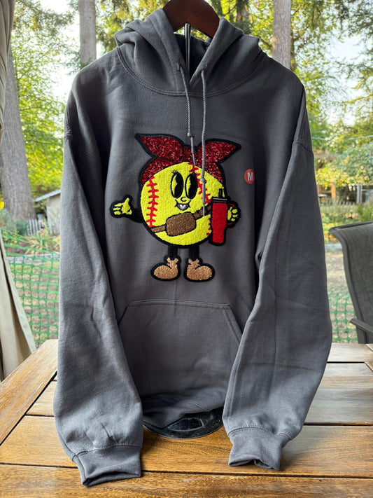 Softball Chenille Patch Hoodie – Fun Glitter Bow Softball Sweatshirt