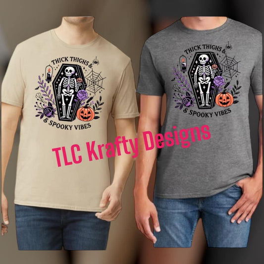 Thick Thighs and Spooky Vibes (Skeleton Coffin Design)