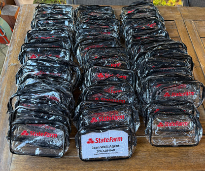 Custom Branded Clear Zipper Bags (TSA Approved) : Promotional Travel Pouch - Personalized Business Swag