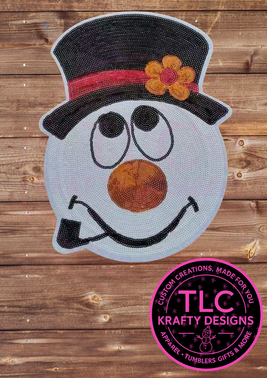 Frosty Snowman Sequin XL Patch – Cute Holiday Iron-On Appliqué for Jackets, Hoodies, and Bags | Sparkly Winter Craft Patch