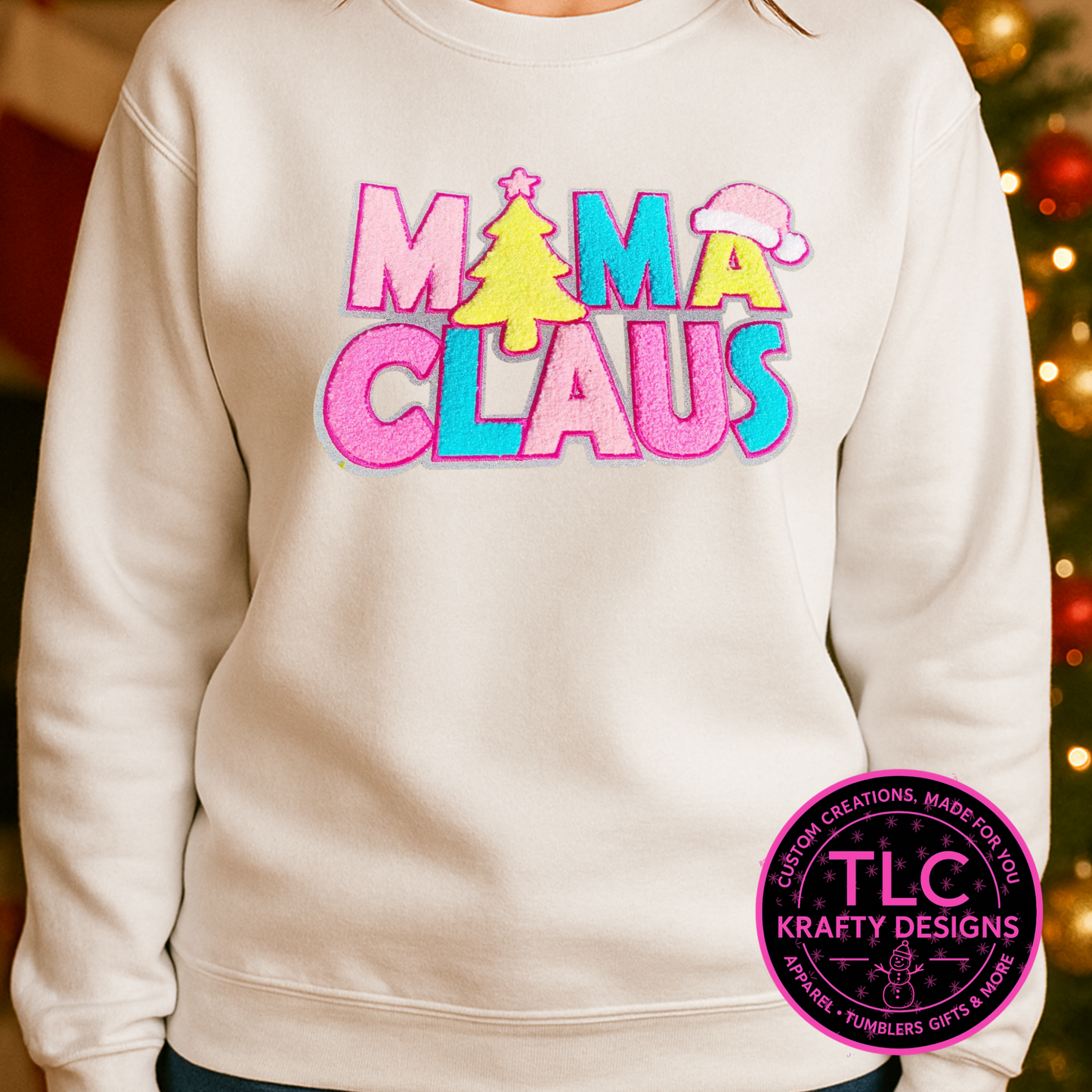 Mama Claus XL Chenille Patch – Christmas Holiday Sweatshirt Jacket DIY Applique