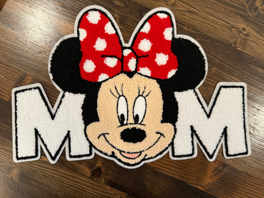 Mouse MOM XL Chenille Patch with Polka Dot Bow | Mouse Mom Iron-On Patch | Statement Jacket Hoodie Patch | Gift for Moms