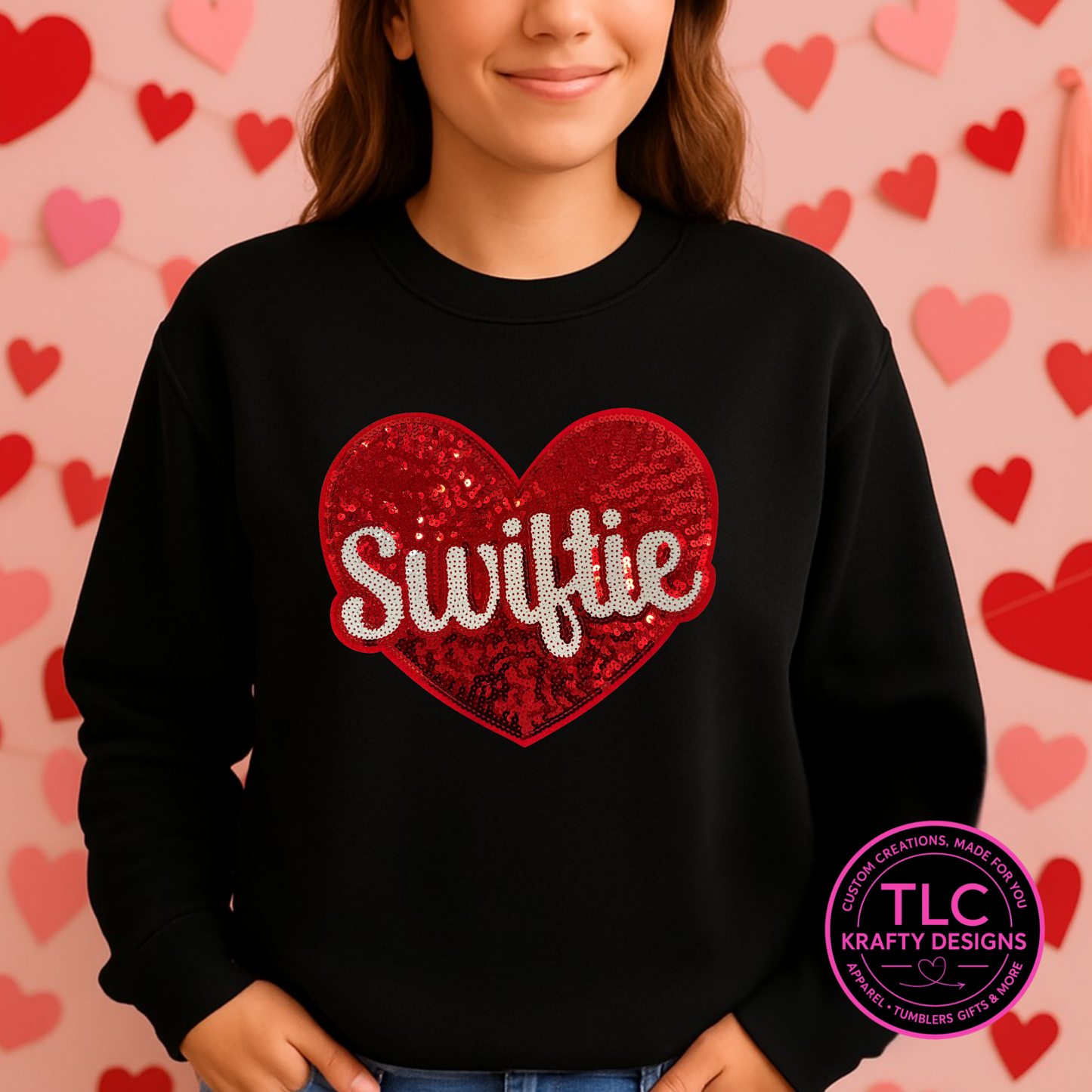 Swiftie Heart Chenille Sweatshirt – XL Sequin Heart Patch | Valentine’s Day