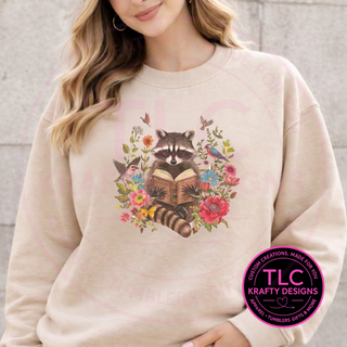 Floral Reading Raccoon Graphic Shirt & Sweatshirt – Floral Animal Apparel