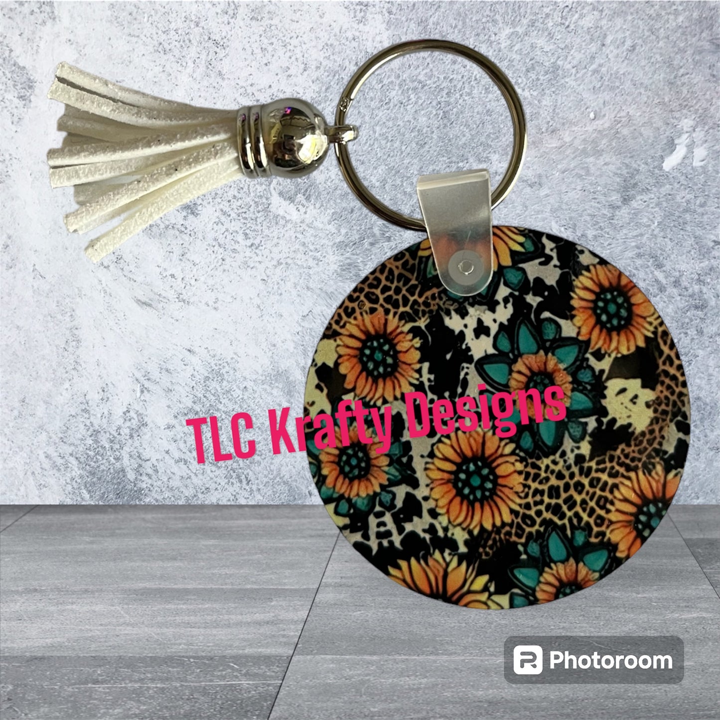 Beautiful Western Sunflower Keychain with Tassel