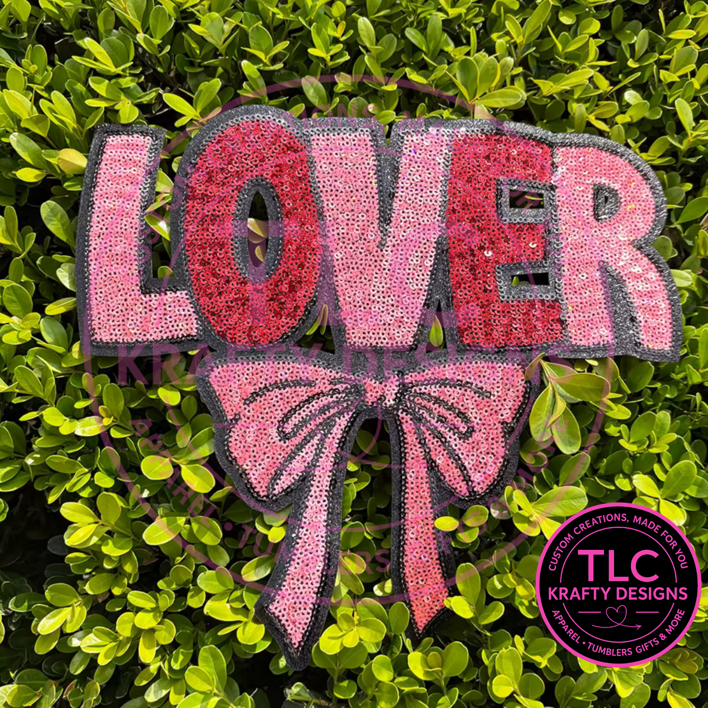 PREORDER XL Lover with Bow Sequin Valentine Patch – Sequin Iron-On / Sew-On Applique CK