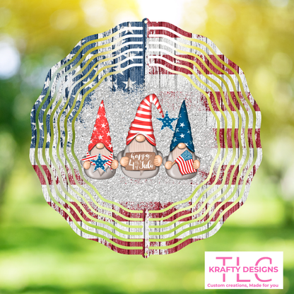 Patriotic Gnome Wind Spinner – 10” Double-Sided Metal Decor