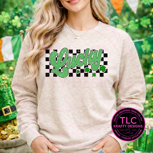 Checkered Lucky Shamrock Shirt or Sweatshirt - St. Patrick's Day Apparel CK