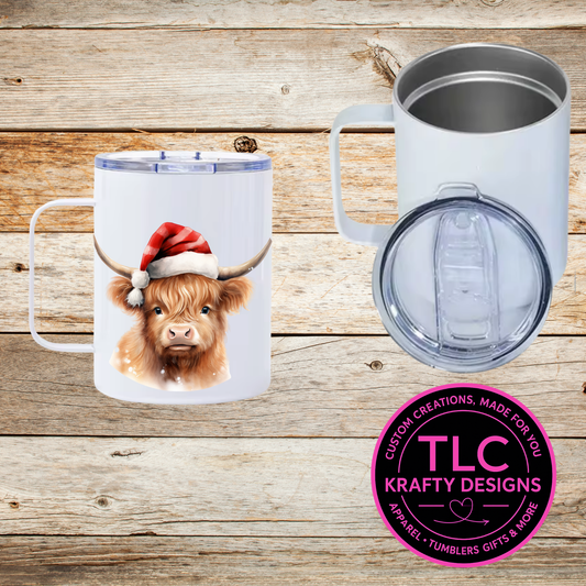 Highland Cow Wearing Santa Hat Mug - 12oz Travel Mug With Lid CK