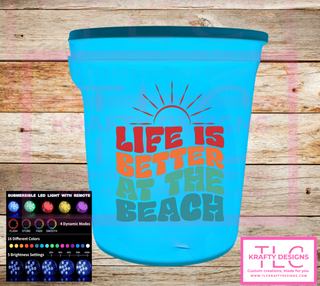 Life Is Better at the Beach White LED Bucket with Lid | Custom UVT Design + Seat Lid Upgrade