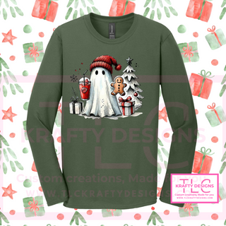 Ghostmas Holiday T-Shirt – Cute Ghost Christmas Long or Short Sleeve Tee CK