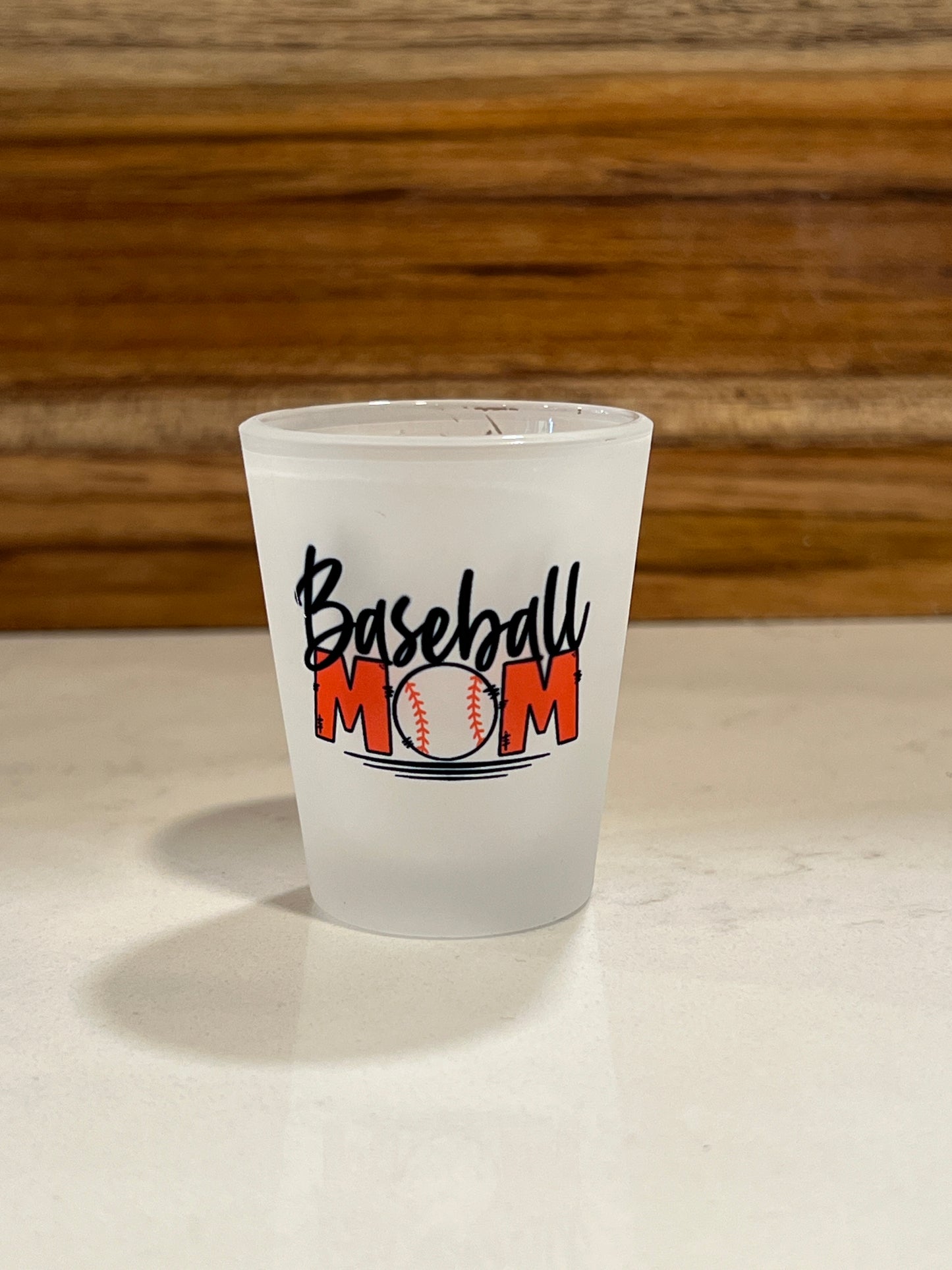 Baseball red Mom Customized 1.5oz. Frosted shot glass