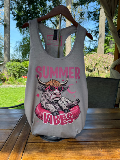 Summer Vibes Highland Cow Tank, Tee, or Long Sleeve