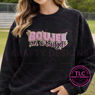 Boujee on a Budget Chenille Patch, Funny Boujee Patch, Pink Chenille Iron On Patch
