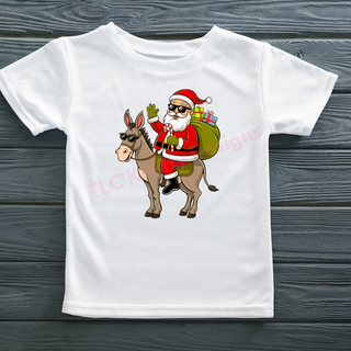 Santa Rides a Donkey Christmas Youth T-Shirt