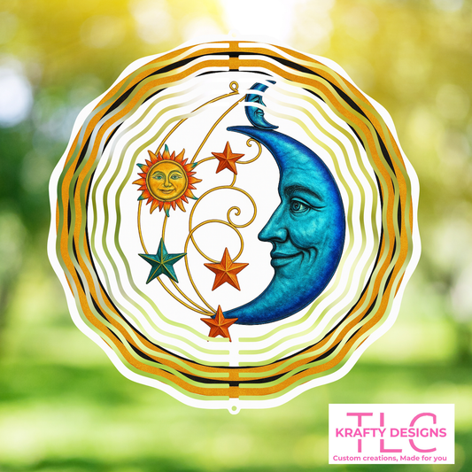 Sun & Moon 10” Wind Spinner – Celestial Sublimated Metal Garden Art
