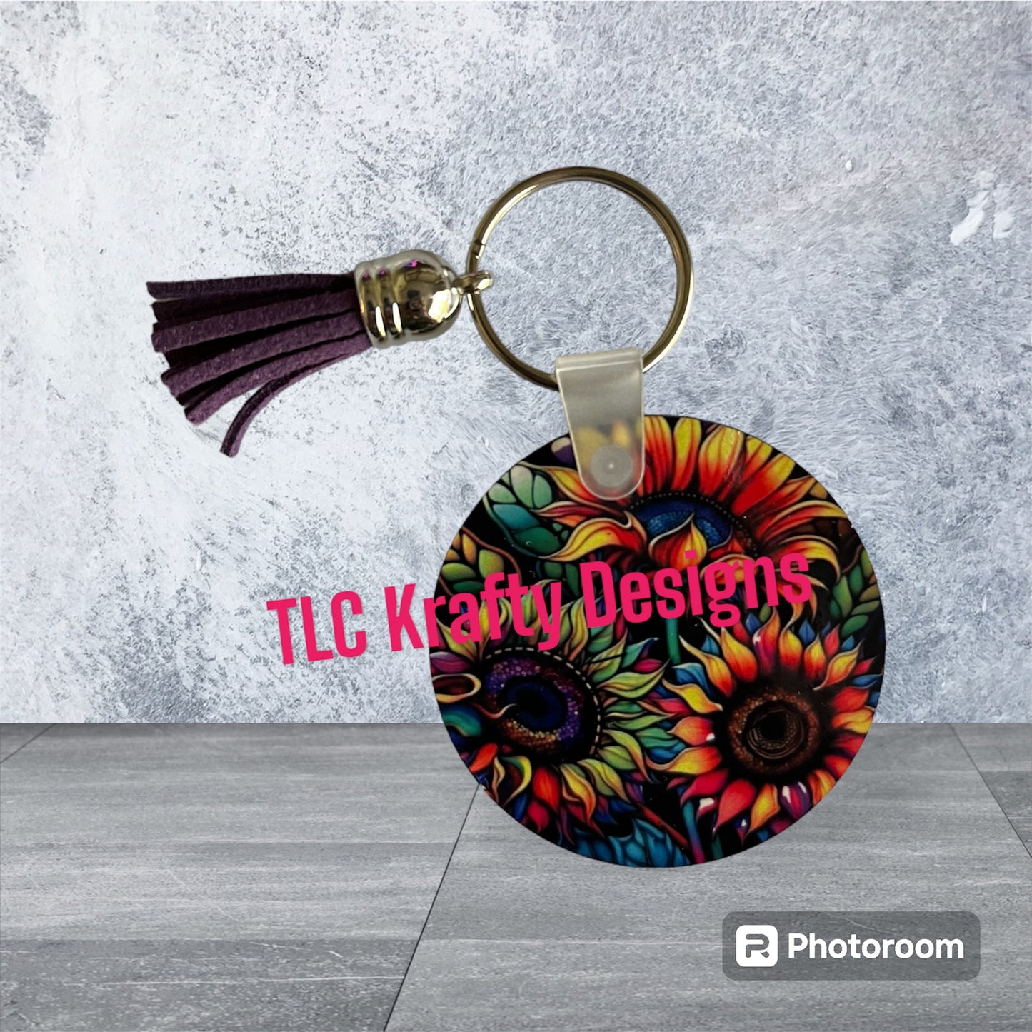 Bright colorful Sunflowers Keychain with Tassel