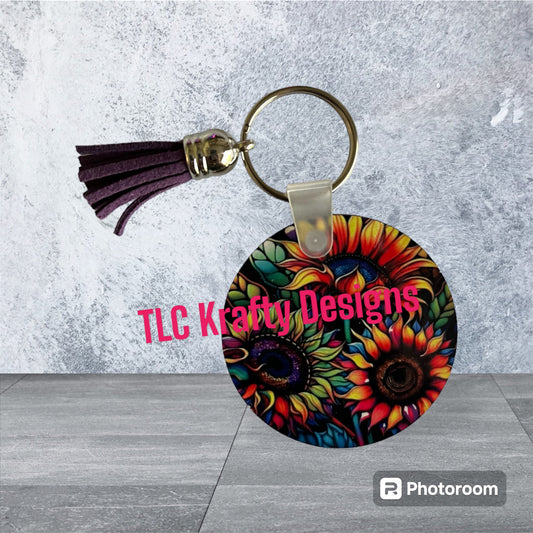 Bright colorful Sunflowers Keychain with Tassel