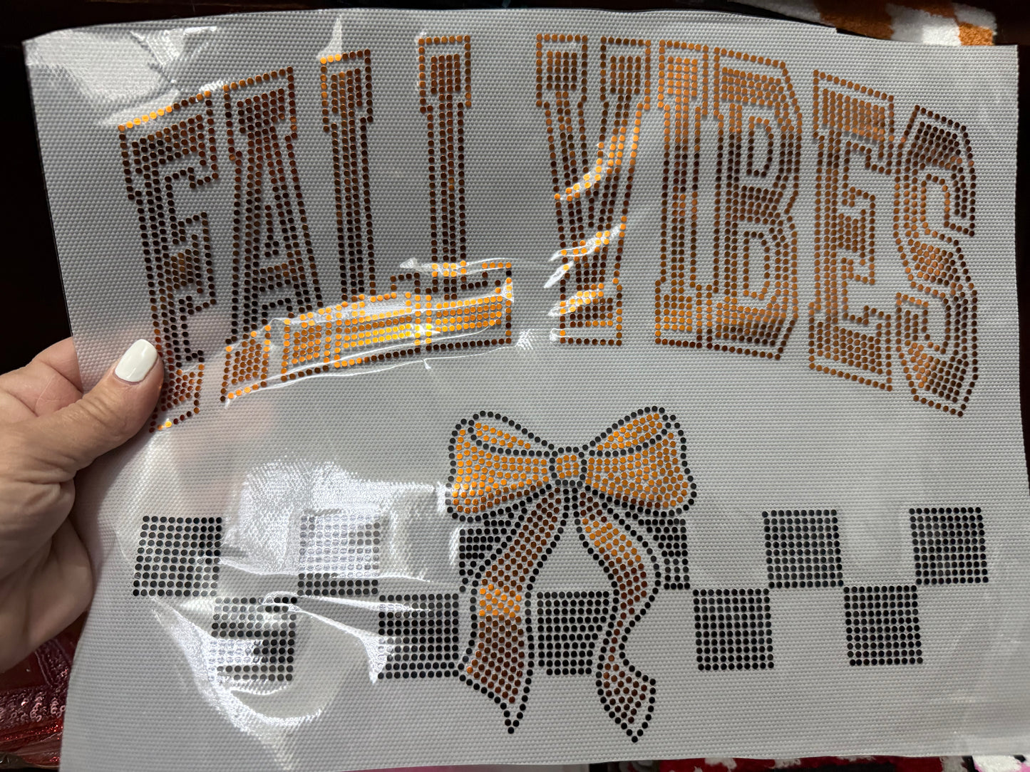 Fall Vibes” Spangle Design with Bow – Gold, Bronze & Black