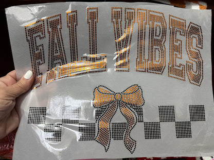 Fall Vibes” Spangle Design with Bow – Gold, Bronze & Black