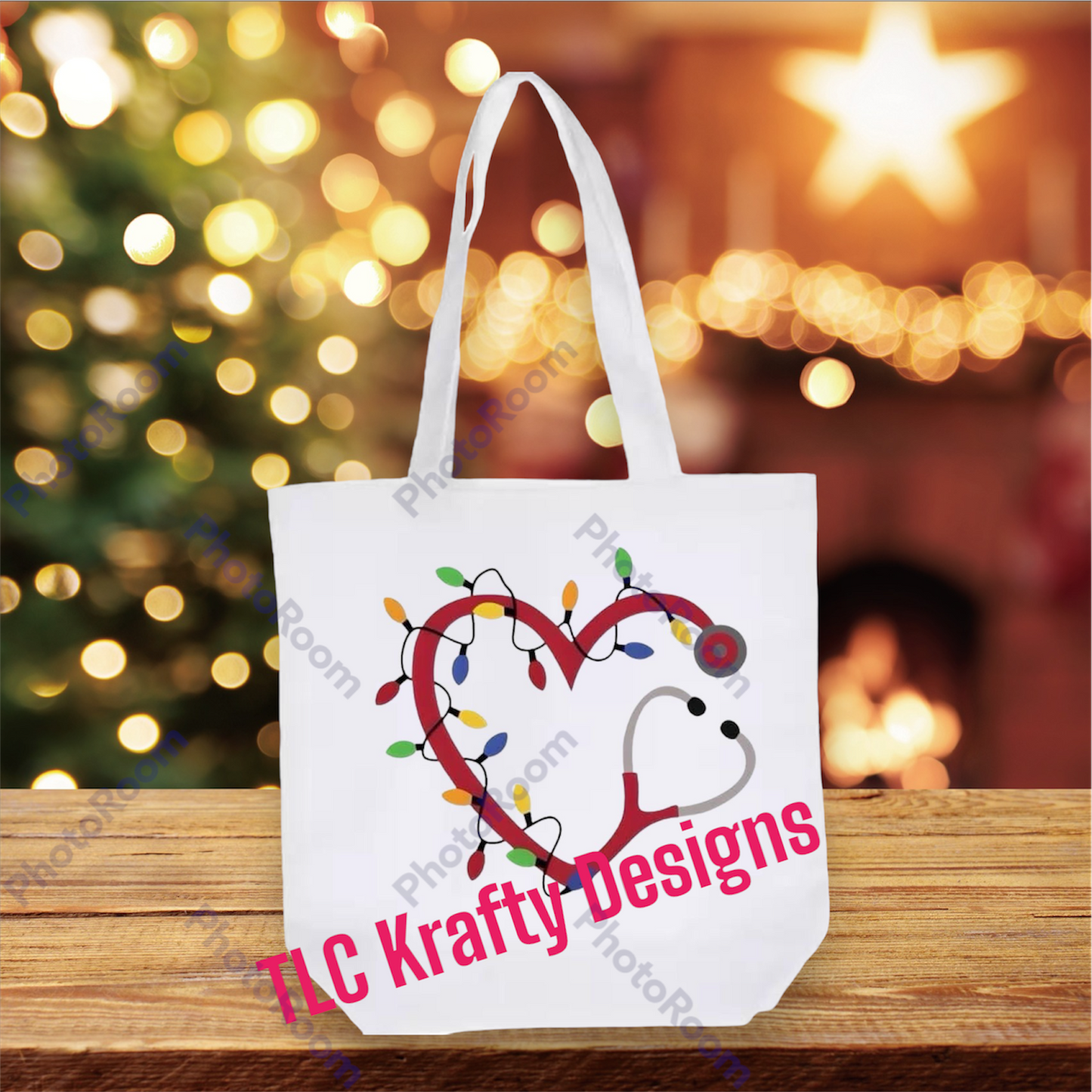 Nurse Theme Christmas Lights stethoscope logo Canvas Tote