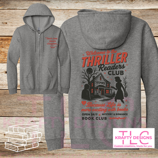 Thriller Readers Club Front and Back Graphic Apparel - Book Lovers Design
